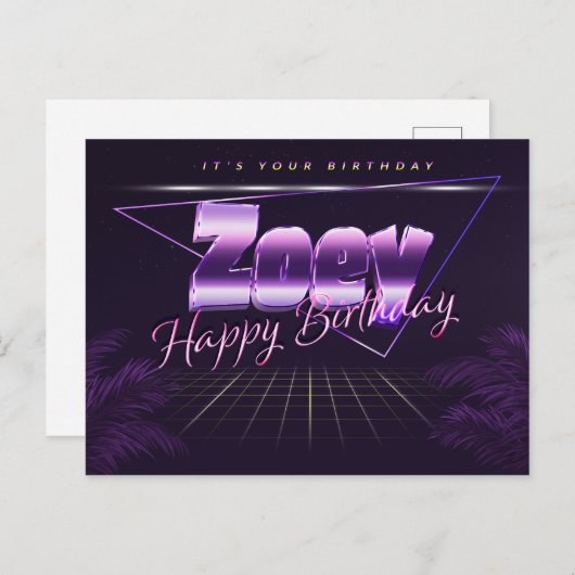 Zoey Name Vorname lila Postkarte Geburtstag ポストカード (正面/裏面)