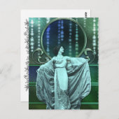 ZOHARA:アクアとグリーンのアールデコ女性 ポストカード (正面/裏面)