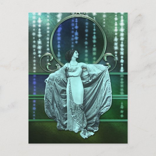 Zohara:アクア&グリーンのアールデコ女性 ポストカード (正面)