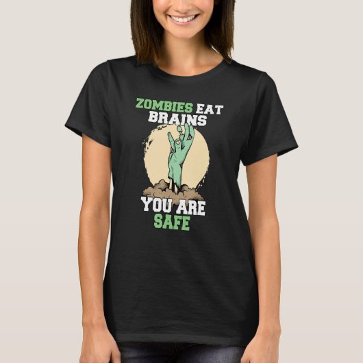Zombie 食べ Brains – 安全なおもしろいプリント Tシャツ (正面)