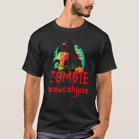 Zombie Apawcalypse Cat  Halloween Tシャツ (正面)