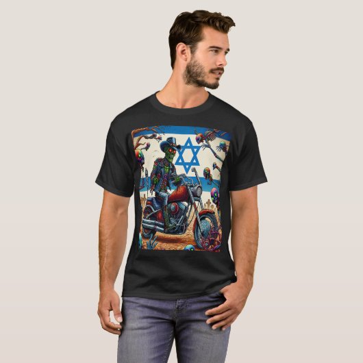 Zombie Biker in Apocalyptic Israeli Scene Tシャツ (正面フル)
