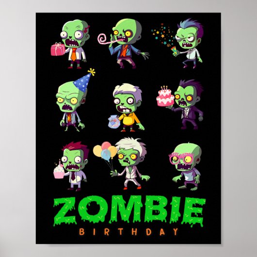 Zombie Birthday Squad Funny Halloween Party Boy Ki ポスター (正面)