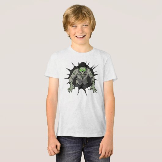 Zombie Breaking Through Wall Horror gift トライブレンドＴシャツ (正面全面)
