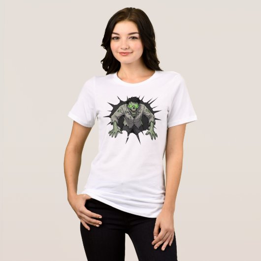 Zombie Breaking Through Wall Horror gift トライブレンドＴシャツ (正面全面)