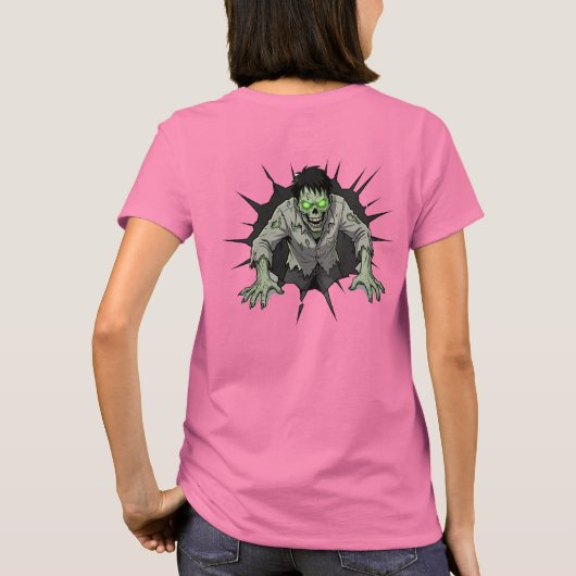Zombie Breaking Through Wall Horror gift Tシャツ (裏面)