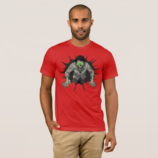 Zombie Breaking Through Wall Horror gift Tシャツ (正面フル)
