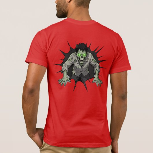 Zombie Breaking Through Wall Horror gift Tシャツ (裏面)