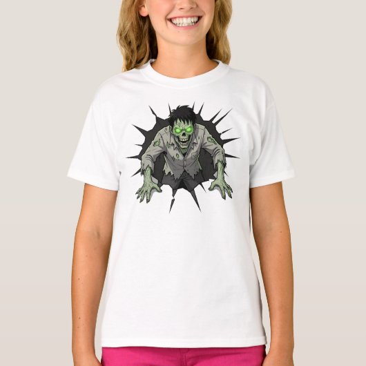 Zombie Breaking Through Wall Horror gift Tシャツ (正面)