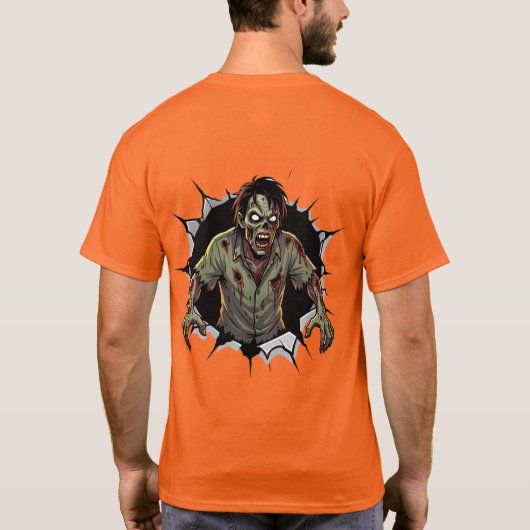 Zombie Breaking Through Wall Scary Horror gift Tシャツ (裏面)