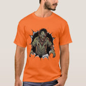 Zombie Breaking Through Wall Scary Horror gift Tシャツ (正面)