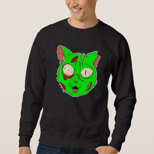 Zombie Cat Lazy Halloween Costume Scary Creepy Spo スウェットシャツ (正面)