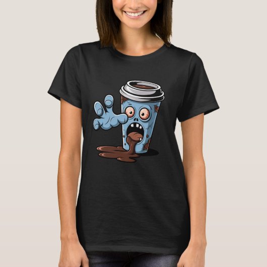 Zombie Coffee Cup Cartoon for Caffeine Addicts Tシャツ (正面)