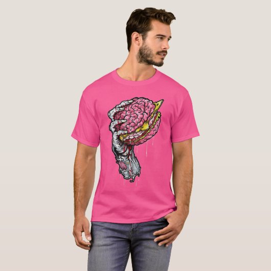 Zombie Dead Brain Hamburger Halloween Horror Humor Tシャツ (正面フル)