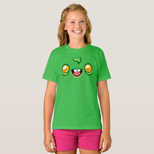 Zombie Face - Happy Jump Kids Green Tシャツ (正面フル)