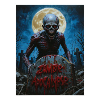 Zombie Ghoul Creepy Graveyard Fullmoon ポスター