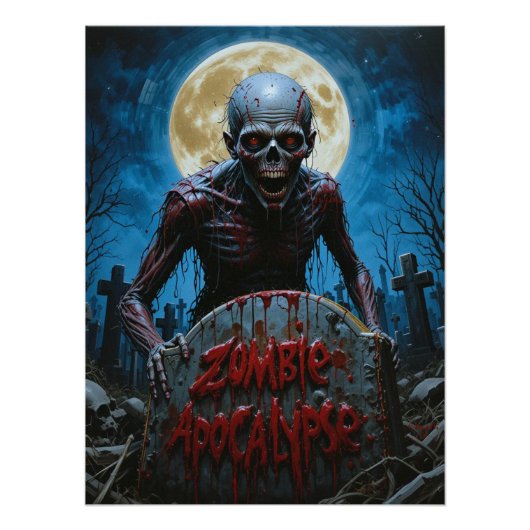Zombie Ghoul Creepy Graveyard Fullmoon ポスター (正面)