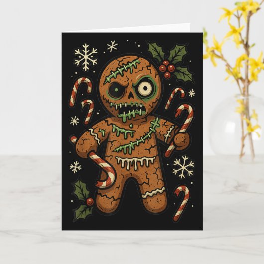 Zombie Gingerbread Man Christmas Zombie  カード (黄色い花)