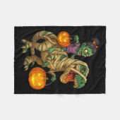 Zombie Girl Riding Mummy T Rex Halloween Kids Tric フリースブランケット (正面(横))