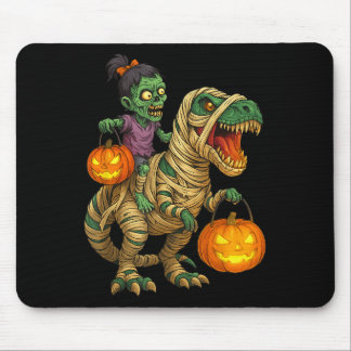 Zombie Girl Riding Mummy T Rex Halloween Kids Tric マウスパッド