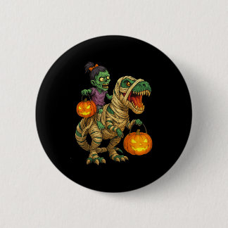 Zombie Girl Riding Mummy T Rex Halloween Kids Tric 缶バッジ