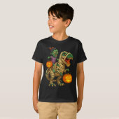 Zombie Girl Riding Mummy T Rex Halloween Kids Tric Tシャツ (正面フル)