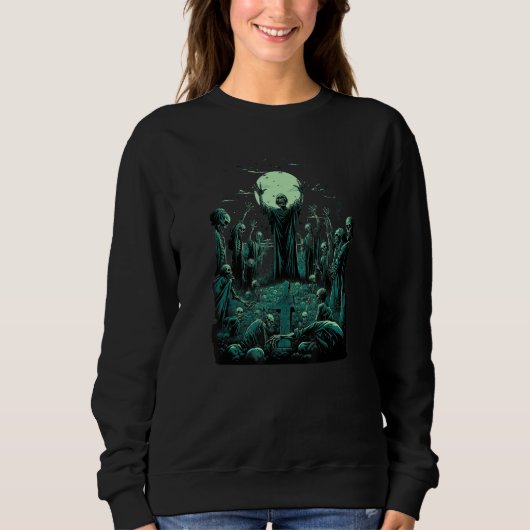 Zombie Graveyard Moon Skeleton For Mom and Dad Boy スウェットシャツ (正面)