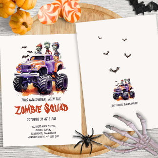 Zombie Monster Truck Kids Halloween Costume Party 招待状