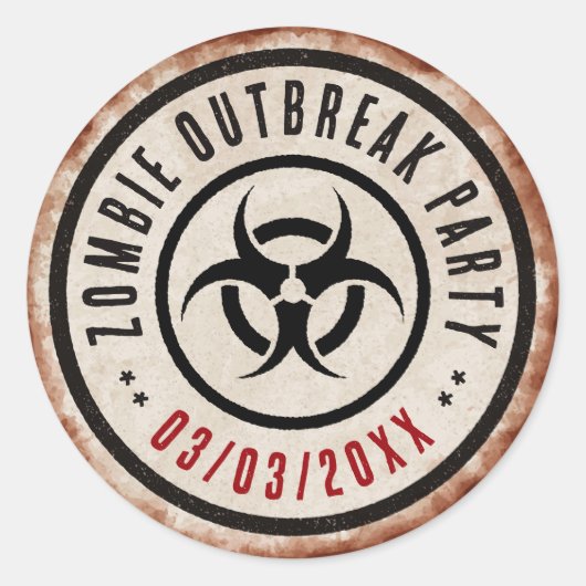Zombie outbreak party with biohazard ラウンドシール (正面)