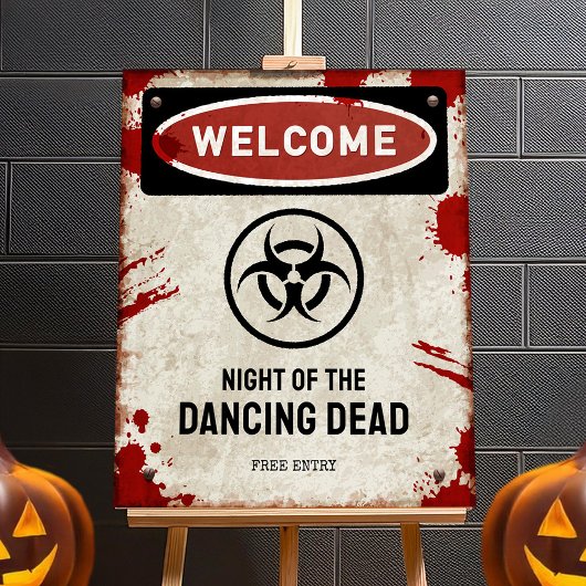 Zombie party sign with blood & biohazard symbol ポスター