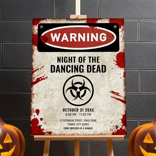 Zombie party sign with blood & biohazard symbol ポスター