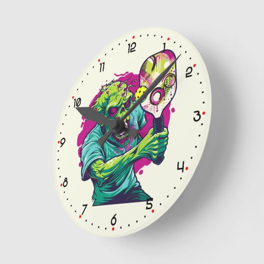 Zombie Pickleball ラウンド壁時計 (傾斜)