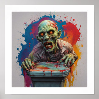 Zombie Posing for Shot Halloween Poster ポスター