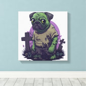 Zombie Pug � Undead Funny Halloween Dog キャンバスプリント (インサイチュ (ウッドフロア))