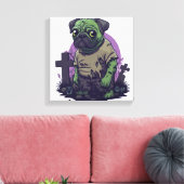 Zombie Pug � Undead Funny Halloween Dog キャンバスプリント (インサイチュ (リビング))