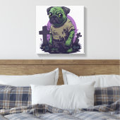 Zombie Pug � Undead Funny Halloween Dog キャンバスプリント (インサイチュ (寝室))
