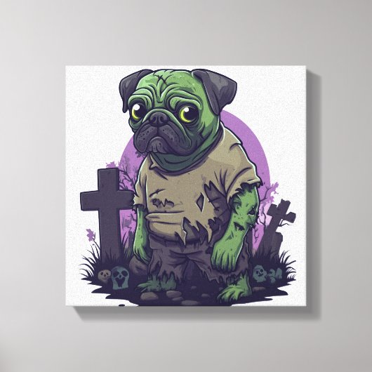 Zombie Pug � Undead Funny Halloween Dog キャンバスプリント (正面)