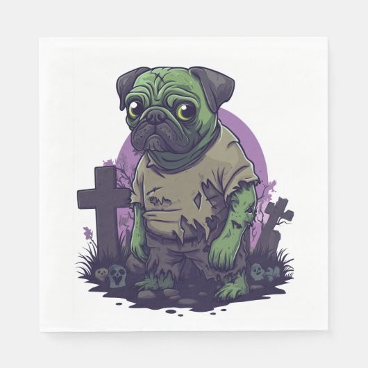 Zombie Pug � Undead Funny Halloween Dog スタンダードランチョンナプキン (正面)