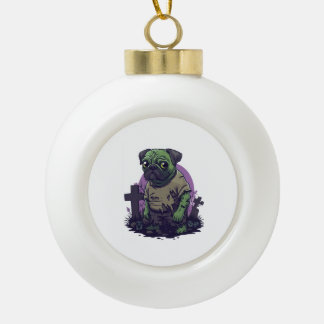 Zombie Pug � Undead Funny Halloween Dog セラミックボールオーナメント