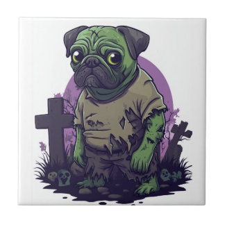 Zombie Pug � Undead Funny Halloween Dog タイル