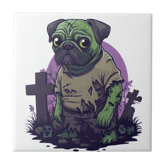 Zombie Pug � Undead Funny Halloween Dog タイル (正面)