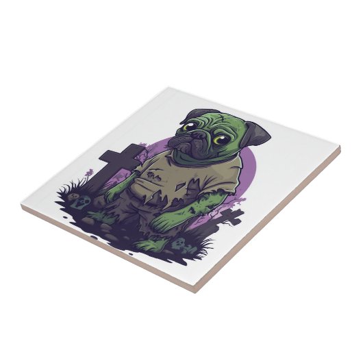 Zombie Pug � Undead Funny Halloween Dog タイル (側面)