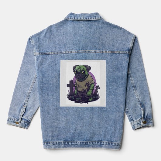 Zombie Pug � Undead Funny Halloween Dog デニムジャケット (裏面)