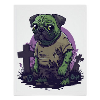 Zombie Pug � Undead Funny Halloween Dog ポスター