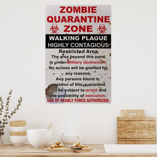Zombie Quarantine Military Sign ポスター (キッチン)