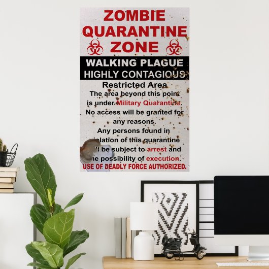 Zombie Quarantine Military Sign ポスター (ホームオフィス)