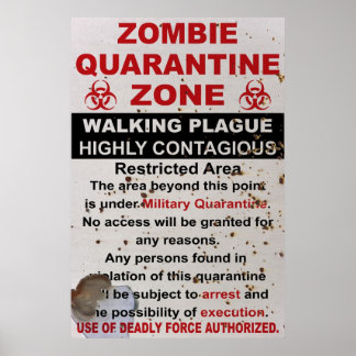 Zombie Quarantine Military Sign ポスター