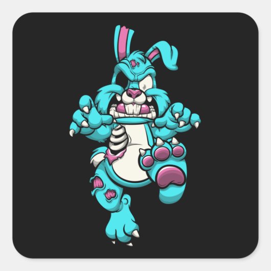 Zombie Rabbit Halloween Cartoons Character スクエアシール (正面)