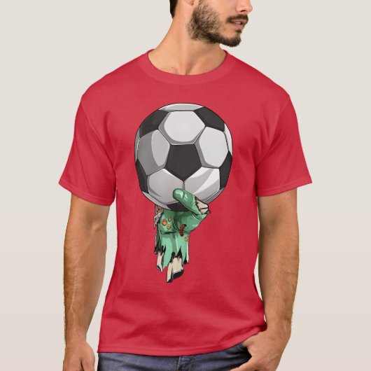 Zombie Rock Hand Holding Soccer Ball Halloween gir Tシャツ (正面)