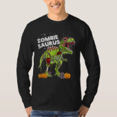 Zombie Saurus Halloween Kids Dinosaur rex Tシャツ (正面)